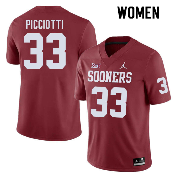 Women #33 Phil Picciotti Oklahoma Sooners College Football Jerseys Stitched-Crimson